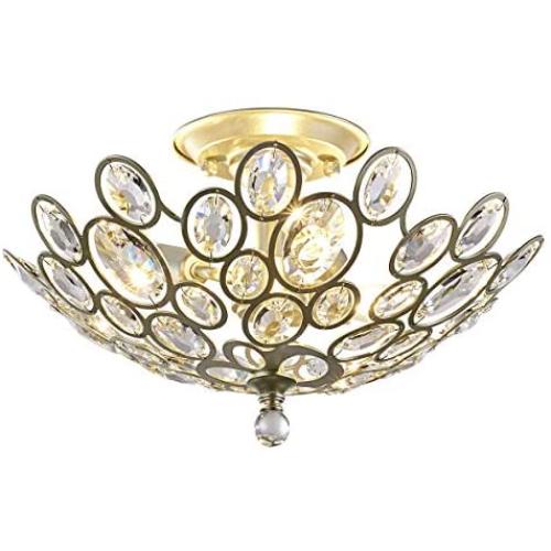 3 Lights Ceiling Light Fixture Silver Crystals Chandelier, Modern Design Flush Mount Ceiling Light Suitable for Hallway, Entryway, Bedroom and Living Room