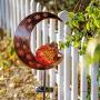 TERESAS COLLECTIONS 39 inch Metal Moon Fairy Garden Solar Lights with Angel Decor, Decorative Moon Solar Lights with Crackle Glass Ball for Outdoor Patio Yard Decorations