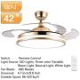 YEELED Light 42 Inch Invisible Ceiling Fans with Remote Control 3 Changing Light Color and 6-Gear Fan Speed Retractable Ceiling Fan Chandelier for Indoor Living Room Bedroom Dining Room Ceiling Light Kits with Reversible Fans (42 Inch, Gold)