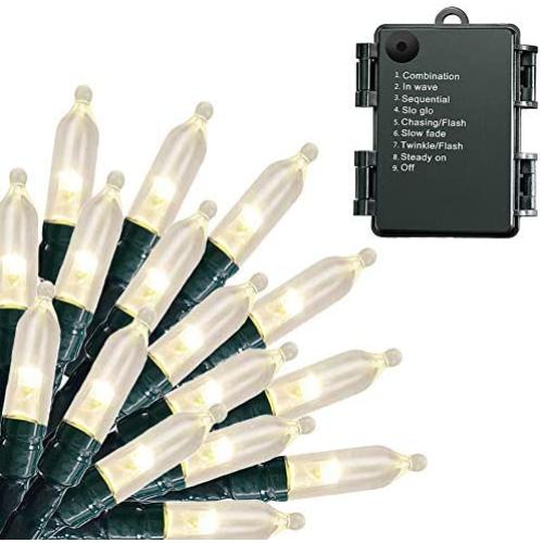 Christmas Lights - Battery Operated String Lights 18ft 50 LED Mini Lights 8 Modes Outdoor String Lights with Timer for Christmas Tree Wreath Party Home Indoor Outdoor Decor, Waterproof, Warm White