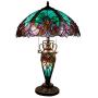 Tiffany Style Table Lamp W16H24 Inch Tall Green Stained Glass Liaison Lampshade Antique Night Light Base S160G WERFACTORY LAMPS Lover Living Room Bedroom Office Study Reading Desk Nightstand Art Gifts