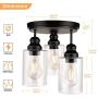 3-Light Industrial Semi Flush Mount Ceiling Light, Vintage Light Fixture with Clear Seeded Glass Shade, Ceiling Lighting for Kitchen, Dining Room, Bedroom, and Entrance Way, Bulb Not Included