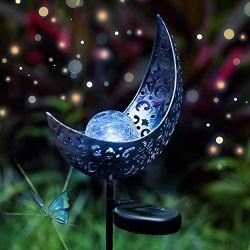 EOYIZW Garden Solar Lights Outdoor Decorative, (2 Pack) Garden Decor Solar Lights, Waterproof Metal Moon Stake Light, Yard Decor Ornaments Light Warm White LED for Lawn, Patio, Pathway -Blue