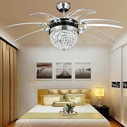 Sweety House Crystal Ceiling Fan Remote Control Modern Invisible 8 Leaf Fan Light Decoration Living Room Dining Room Chandelier 42 Inch(8 Leaf Style)