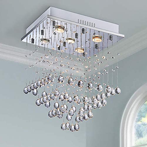 Saint Mossi Chandelier Modern K9 Crystal Raindrop Chandelier Lighting Flush Mount LED Ceiling Light Fixture Pendant Lamp for Dining Room Bathroom Bedroom Livingroom 5 GU10 Bulbs Required H18 W16 L16