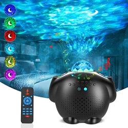 Star Projector Night Light for Kids, 4 in 1 LED Galaxy Light Projector with Moon & Star, Ocean Wave Projector Room Decor with Bluetooth Music Speaker, Voice Control, Night Light Projector for Bedroom