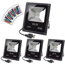 GLW 20W RGB LED Flood Lights,Color Changing Floodlight with Remote Control,Waterproof Outdoor Landscape Lighting,16 Colors 4 Mode Dimmable Wall Washer Light,Stage Lighting for Garden,Yard (4 Pack)