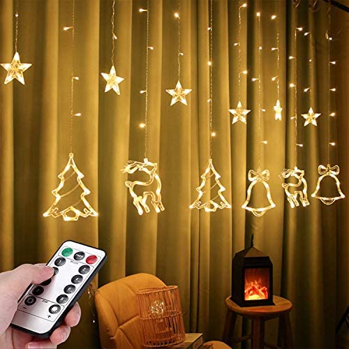 Christmas Window Curtain String Lights, 138 LED Star Lights Indoor Christmas Decorations Lights with 8 Lighting Modes Waterproof Twinkle Fairy Lights for Bedroom, Christmas Decorations- Warm White