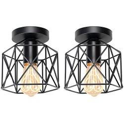 Hedume 2 Pack Semi-Flush Mount Ceiling Light, Retro Black Industrial Ceiling Light - Black Painting Metal Pendant Light Fixture for Hallway Stairway Bedroom Kitchen (E27)