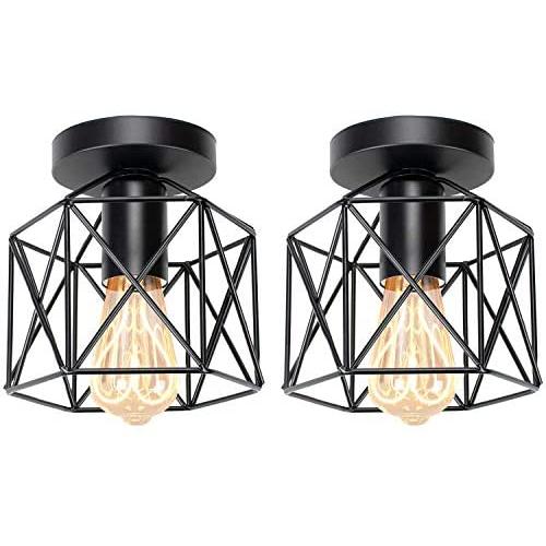 Hedume 2 Pack Semi-Flush Mount Ceiling Light, Retro Black Industrial Ceiling Light - Black Painting Metal Pendant Light Fixture for Hallway Stairway Bedroom Kitchen (E27)