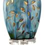 Devan Cottage Table Lamp with Nightlight Ceramic Blue Vine Handcrafted Oval Fabric Shade for Living Room Family Bedroom - 360 Lighting