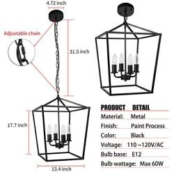 Alinhome 4-Light Chandelier, Rustic Chandelier, Black Dining Room Chandelier, Rustic Metal Pendant Light, Vintage Pendant Hanging Light,Ceiling Light Fixture for Dining Room, Kitchen Island