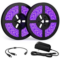 Onforu 32.8ft LED UV Black Light Strip Kit, 600 Units UV Lamp Beads, 12V Flexible Blacklight Fixtures, 10m LED Ribbon, Non-Waterproof for Indoor Fluorescent Dance Party, Stage Lighting, Body Paint