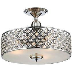 Saint Mossi Chandelier Modern K9 Crystal Raindrop Chandelier Lighting Flush Mount LED Ceiling Light Fixture Pendant Lamp for Dining Room Bathroom Bedroom Livingroom 3E12 Bulbs Required H11'' W15.4''