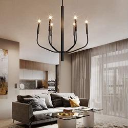 NEWSEE Black Chandelier Farmhouse Light Fixture for Dining Room Rustic Industrial Iron Sputnik Chandeliers Lighting for Foyer Living Room Kitchen Bedroom 6-Light