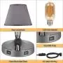 Touch Table Lamp with USB Ports, 3-Way Dimmable Modern Small Nightstand Lamp for Bedroom, Living Room & Office, Bedside Lamp w/ Grey Trapezoid Shade and Metal Base, LED Bulb Included