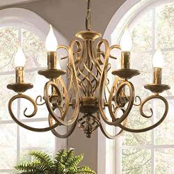 Ganeed French Country Chandeliers,6 Lights Candle Wrought Iron Chandelier,Rustic Farmhouse Pendant Light Fixture Hanging Lighting for Kitchen Island,Dining Room,Living Room,Foryer