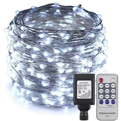 ErChen Adapter Powered Led Starry String Lights, 100FT 30M 300 Led Plug in Dimmable Remote Control Silver Copper Wire Fairy Lights for Wedding Christmas Party Home Decor (Cool White)