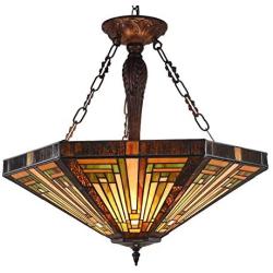 Capulina Tiffany Dining Table Lights, 3-Light Hanging Tiffany Style Lamp, 22 Inch Wide Stained Glass Dining Room Lights, Pendant Lights, Mission Style Tiffany Hanging Light