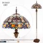 Tiffany Style Floor Standing Lamp W16H64 Inch Tall Orange Stained Glass Liaison Crystal Bead Flower Shade 2E26 Antique Reading Lighting Resin Base S617 WERFACTORY LAMPS Bedroom Living Room Lover Gifts