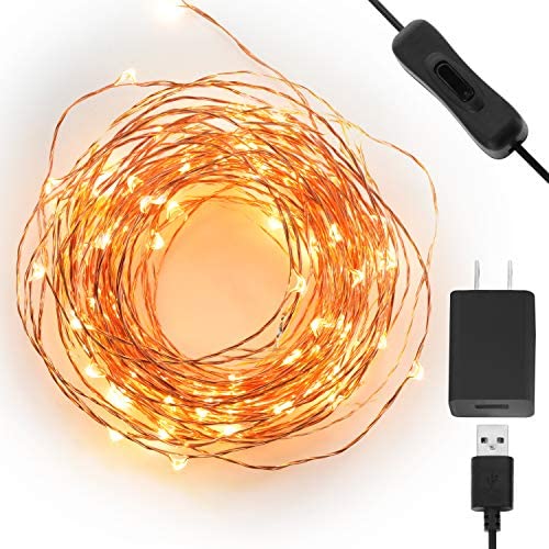 Tenergy USB Powered Christmas Decoration LED String Lights, 65Ft Light String, 200 LEDs, Wall Switch Compatible, for Christmas Tree Decor, Wedding Decor, AC Power Adapter Included, UL Certified