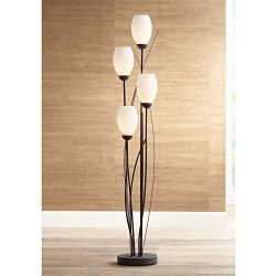 Modern Floor Lamp 4-Light Tree Ginger Black Tulip White Cased Glass Shades for Living Room Bedroom Uplight - Franklin Iron Works