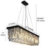 7PM W47'' x D10'' Modern Rain Drop Rectangle Clear K9 Crystal Chandelier Pendant Lamp Lighting Fixture 10 Lights Required for Dining Living Bedroom Room Black Finish