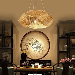 Handmade Bamboo Wicker Chandelier, E27 Retro Ceiling Hanging Pendants Light Fixture for Dining Room/Restaurant/Hotel/Teahouse