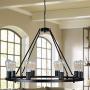 OSAIRUOS Farmhouse Rustic Chandelier Antique Retro Industrial Ceiling Pendant Light Round Rod Iron Chandeliers Lighting Fixture 8-Lights for Kitchen Island Living Room W30, Matte Black