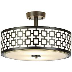 SOTTAE Luxurious Semi Flush Light Fixture Black Finish 2 Lights Glass Diffuser Flush Mount Ceiling Light,Ceiling Lamp Fixture for Bedroom,Living Room,Kitchen, Hallway (Diameter:13'')