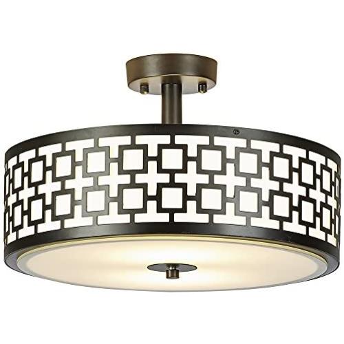 SOTTAE Luxurious Semi Flush Light Fixture Black Finish 2 Lights Glass Diffuser Flush Mount Ceiling Light,Ceiling Lamp Fixture for Bedroom,Living Room,Kitchen, Hallway (Diameter:13'')