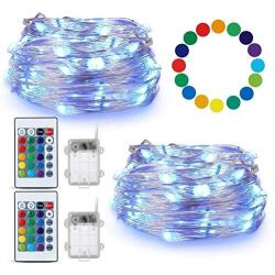 16Color Changing Fairy Lights, Battery Operated Twinkle Lights with Remote&8 Light Modes Waterproof 3AA Battery Case, String Lights for Bedroom Wedding Party Christmas Halloween, 2pack16.5Ft 50LEDs