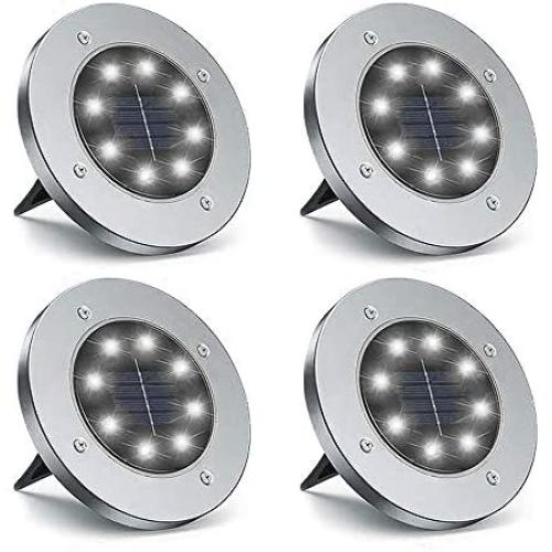 Solar Lights for Outdoor Garden, Garden Deck Solar Disk Lights Waterproof, Solar Garden Ground Lights Outdoor Walkway Deck for Yard Driveway IP65 Waterproof, 6000K Cold White Solar Landscape Light (4)