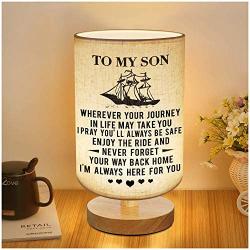 to My Son Gifts - Engraved Table Lamp, Bedside Nightstand Lamp, Fabric Wooden Desk Lamp for Bedroom Living Room Office Study - Best Anniversary Birthday Gift (A-for Son)