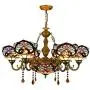 BAYCHEER Victorian Tiffany Lamp 7 Lights Stained Glass Dome Chandelier 32.68'' Victorian Pendant Light Hanging Lamp Chain Adjustable Gorgeous Lighting in Blue