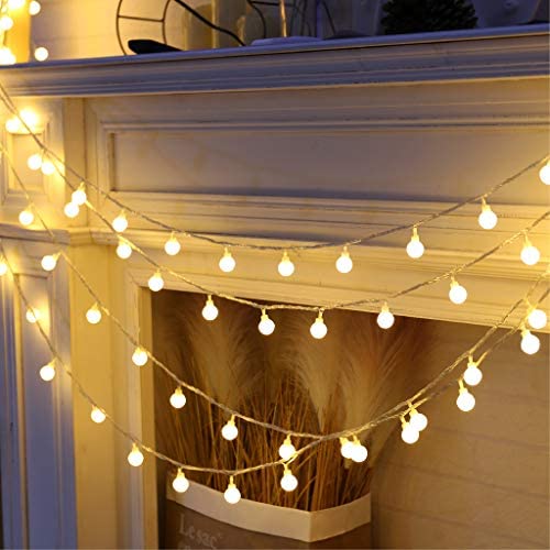 HXWEIYE Fairy Globe String Lights Outdoor, 21Ft 50LED Warm White String Light with Remote & 8 Clips on Wall, Waterproof Battery Powered Decorative Lights for Indoor Outdoor Bedroom Party Patio Garden