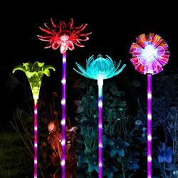 4 Pack Garden Solar Lights Outdoor Waterproof Decorative Lights Stake Lights Camping Multi-Color Changing, Solar Yard Decorations