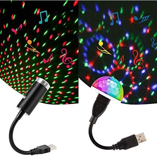 Sound Activated USB Star Light with Mini Disco Light, Aevdor Car Star Roof Lights, Adjustable Romantic Car Interior Lights, Portable USB Night Light Decorations for Car, Party, Ceiling, Bedroom