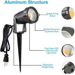 No/Brand Outdoor Landscape LED Lighting 5W Waterproof Graden Lights COB Led Spotlights with Spiked Stand for Lawn Decorative Lamp US 3- Plug (2 Packs) (Warm White)