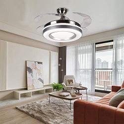 Modern Ceiling Fan Lights with Remote, Retractable Fan Chandelier with Clear ABS Blades, LED 3 Colors Changing Ceiling Fans with Light Decorate for Living Room/Dining Room/Bedroom, 42 Inch(Silver1)