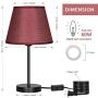 HAITRAL Bedside Table Lamps - Simple Desk Lamps Set of 2 with Red Wine Fabric Shade, Small Nightstand Lamp for Bedrooms, Office, Dorm, Girls Room - 16.2 Inches (HT-TH69-34X2)