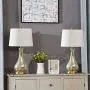 Maxax Table Lamps Set of 2 with USB Charging Port Gold Mercury Glass Bedside Nightstand Lamp White Drum Shade for Living Room Family