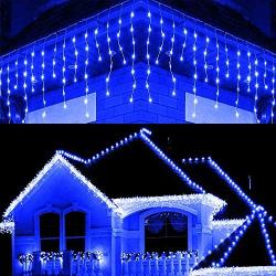 Hezbjiti 8 Modes LED Icicle Lights,65.6 FT 640 LED 120 Drops Fairy String Lights Plug in Extendable Curtain Light String Christmas Lights for Bedroom Patio Yard Garden Wedding Party (Blue)