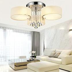 DINGGU Flush Mounted 3 Light Chrome Finish Modern Chandelier Ceiling Light Fixtures for Bedroom,Living Room,Dinng Room