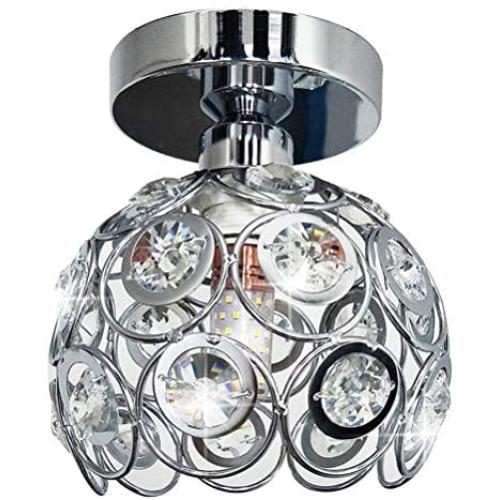 Modern Semi Flush Mount Ceiling Light Fixture, Mini Chandelier Crystal Ceiling Lamp, Close to Ceiling Light for Foyer Hallway Entryway Bedroom Kitchen