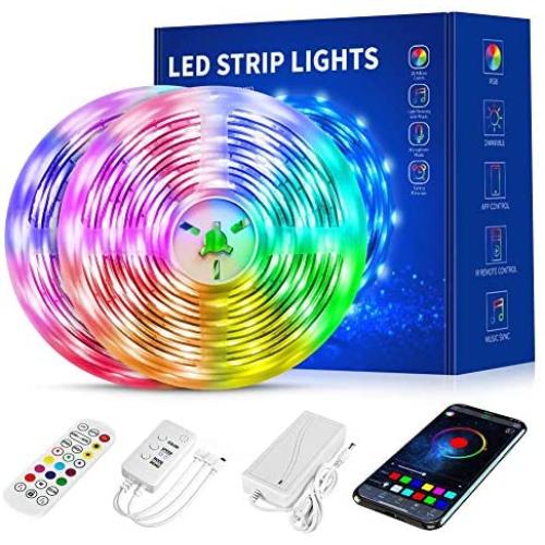 100ft LED Strip Lights, Ultra-Long Bluetooth APP Control LED Light Strip with Remote,5050 RGB LED Lights for Bedroom,Music Sync Color Changing DIY for Room,Home,Kitchen, Party Christmas (82.5FT)