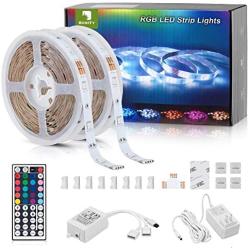 Sunity LED Strip Lights 32.8ft for Bedroom, with 8.2ft Long Power Cord, 44 Keys Remote Control, and 300 Bright 5050 RGB LEDs for DIY House/Kitchen/Ceiling/Bedroom Decoration