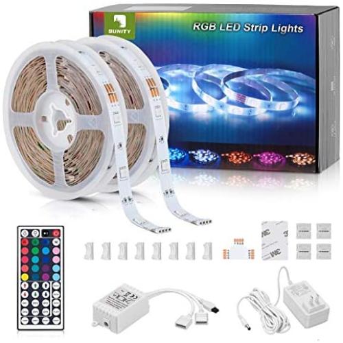 Sunity LED Strip Lights 32.8ft for Bedroom, with 8.2ft Long Power Cord, 44 Keys Remote Control, and 300 Bright 5050 RGB LEDs for DIY House/Kitchen/Ceiling/Bedroom Decoration