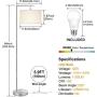 LED Floor Lamp, Montage Modern Floor Lamp, Classic Standing Lamp Reading Standing Light with Hanging Lamp Shade Minimalist Bedside Floor Lamp for Bedroom Living Room with LED Bulb - Silver