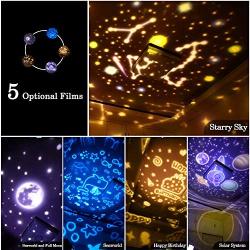 Lights Projector for Bedroom -Shayson Night Lights Projector for Kids Rotation Star Projector Light for Boys Girls Kids Bedroom Kids Projector Night Light Birthday Christmas Gift, 5 Set of Films